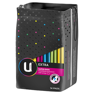 U by Kotex Pads Extra Super With Wings - 14 Pack