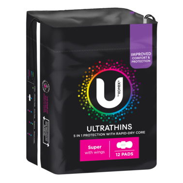 U by Kotex Ultrathins Super Pads with Wings - 12 Pack