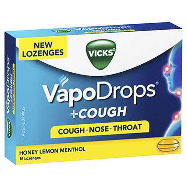 Vicks VapoDrops +Cough Honey Lemon Menthol 16 Lozenges
