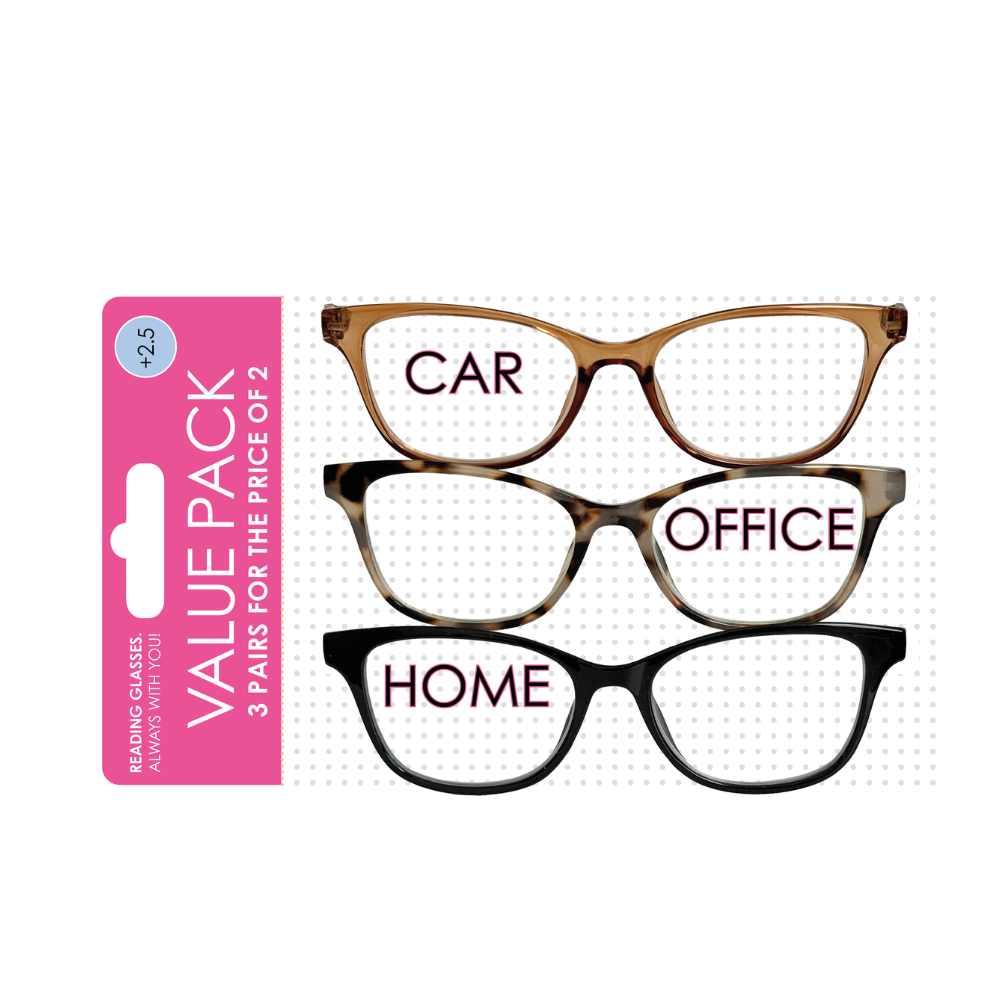 Passport Readers Value Pack Ladies 3 Pair Assorted +2.50