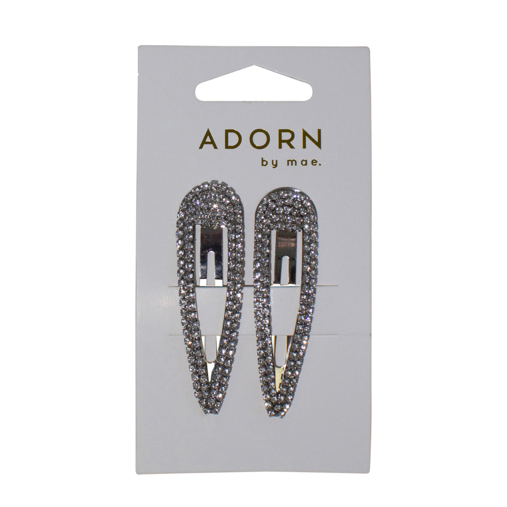 Mae Adorn One Touch Clips Diamante Silver 2 Pack