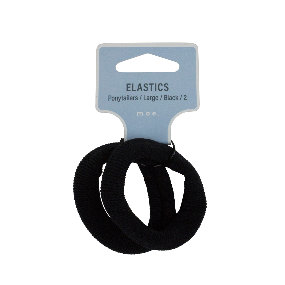Mae Ponytailer Elastics Large Black 2 Pack