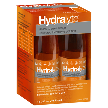 Hydralyte Ready To Use Electrolyte Solution Orange 4 x 250mL