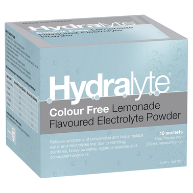 Hydralyte Electrolyte Powder Colourfree Lemonade 10 Sachets