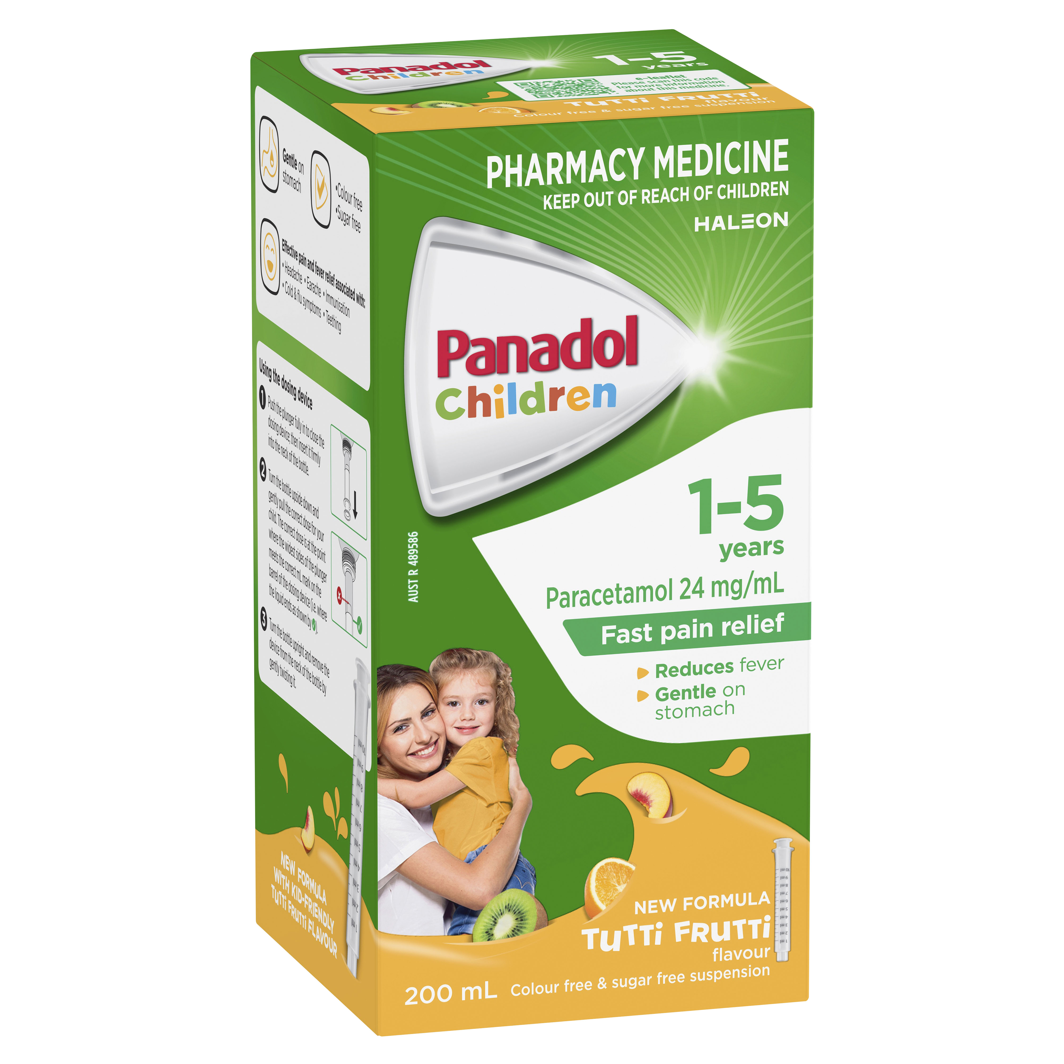 Panadol Children 1-5 Years Suspension Fever & Pain Relief Tutti Fruiti Flavour 200mL