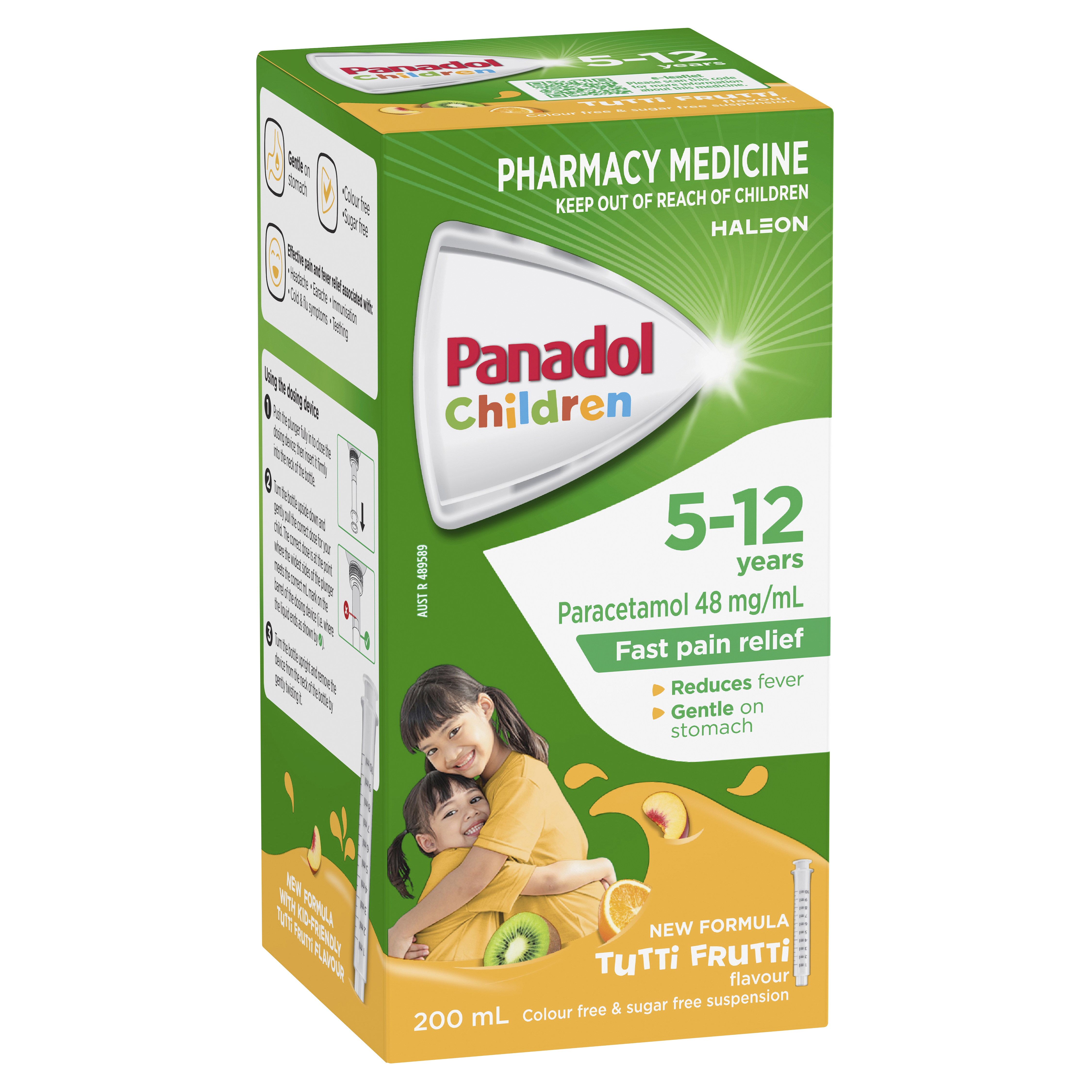 Panadol Children 5-12 Years Suspension Fever & Pain Relief Tutti Fruiti Flavour 200mL