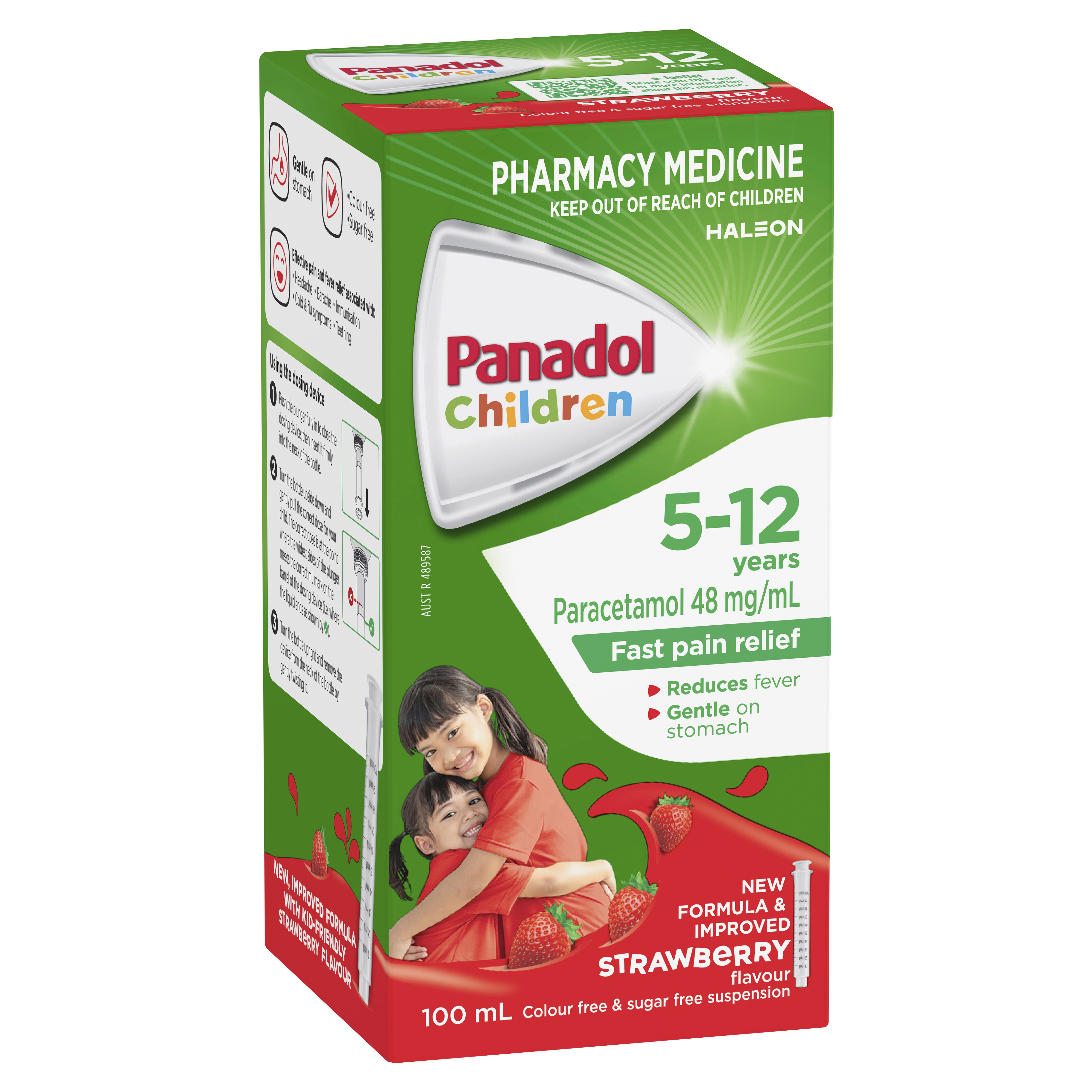 Panadol Children 5-12 Years Suspension Fever & Pain Relief Strawberry Flavour 100 mL