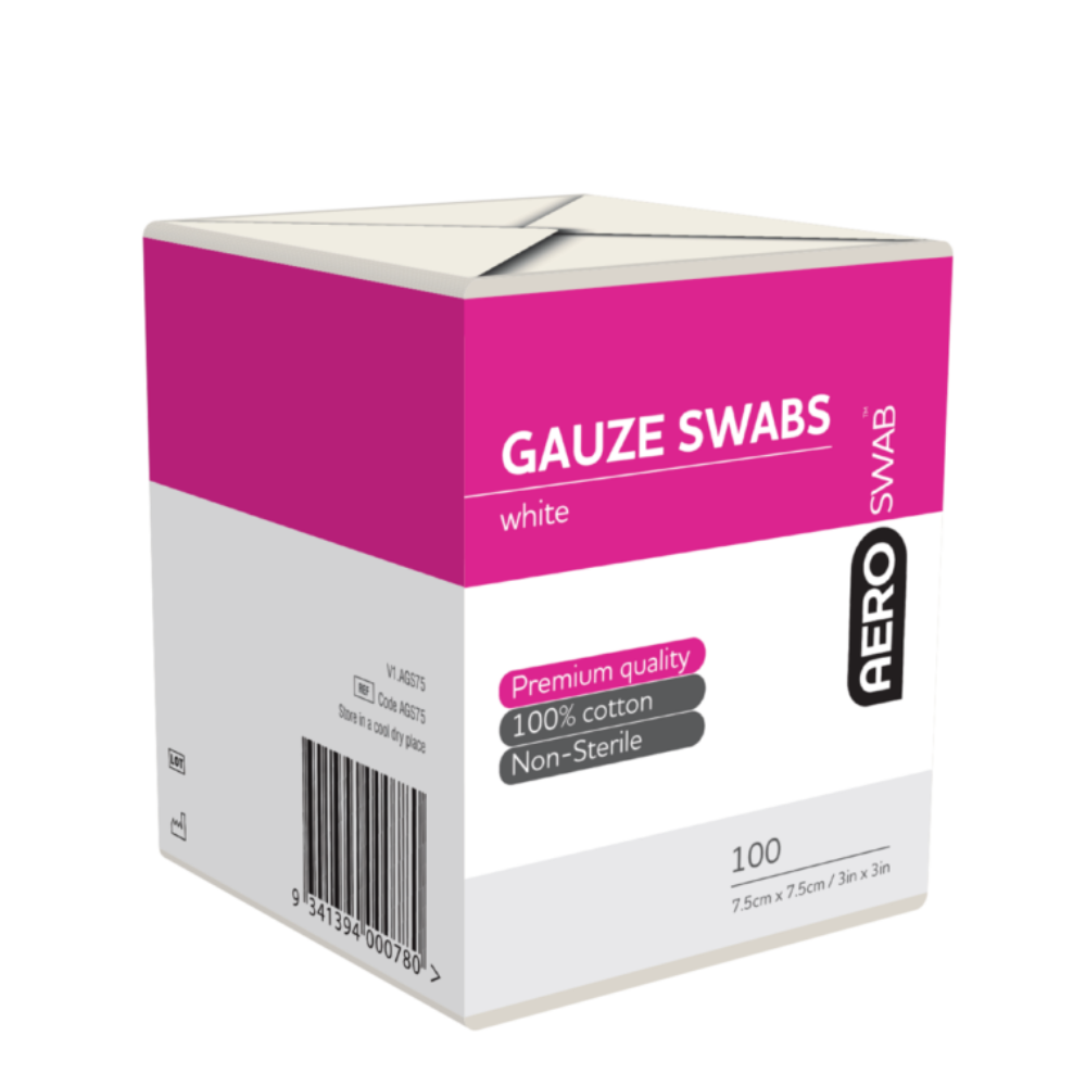 AeroSwab Non Sterile Gauze Swab 7.5cm x 7.5cm 8 ply 100 pack