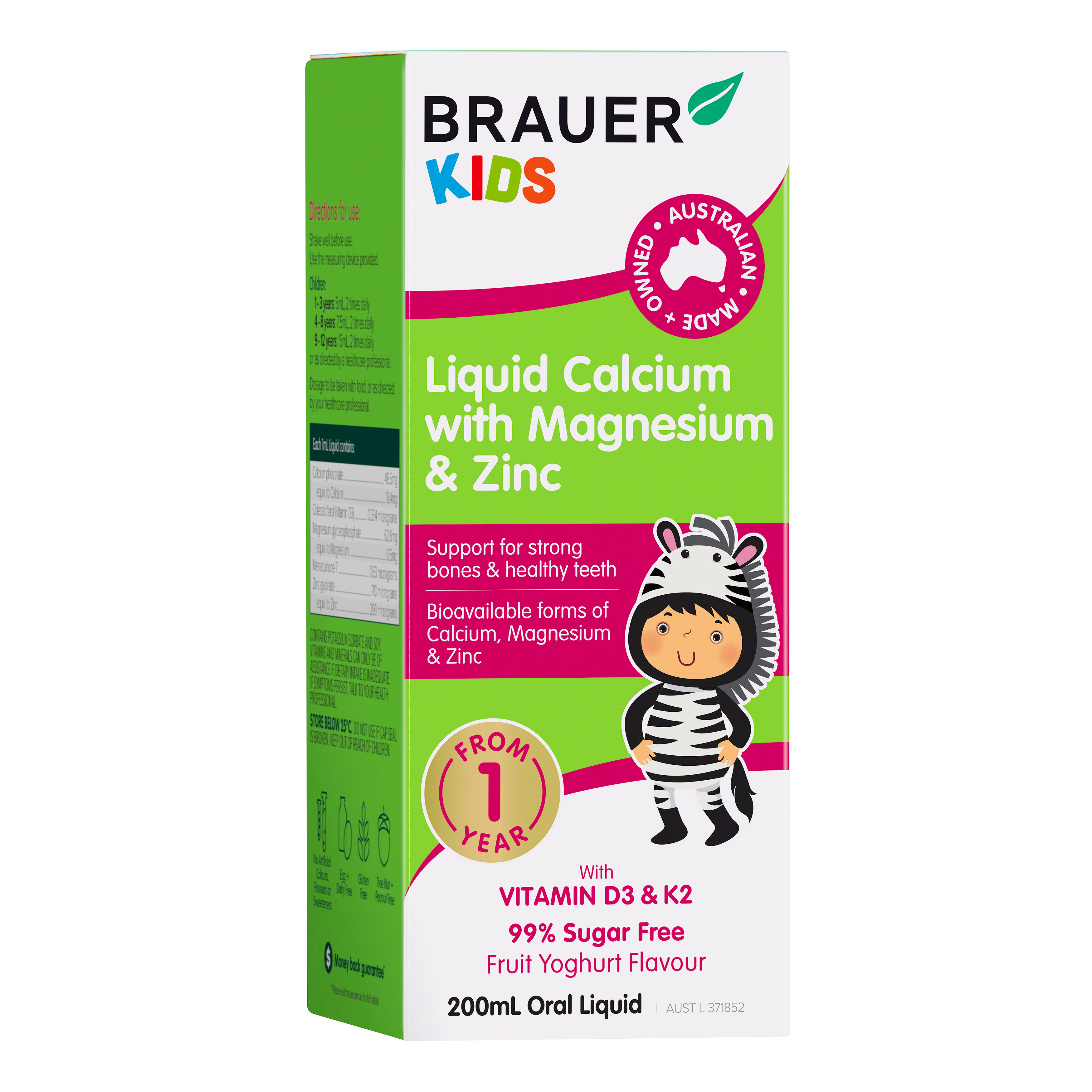 Brauer Kids Liquid Calcium Magnesium & Zinc 200mL