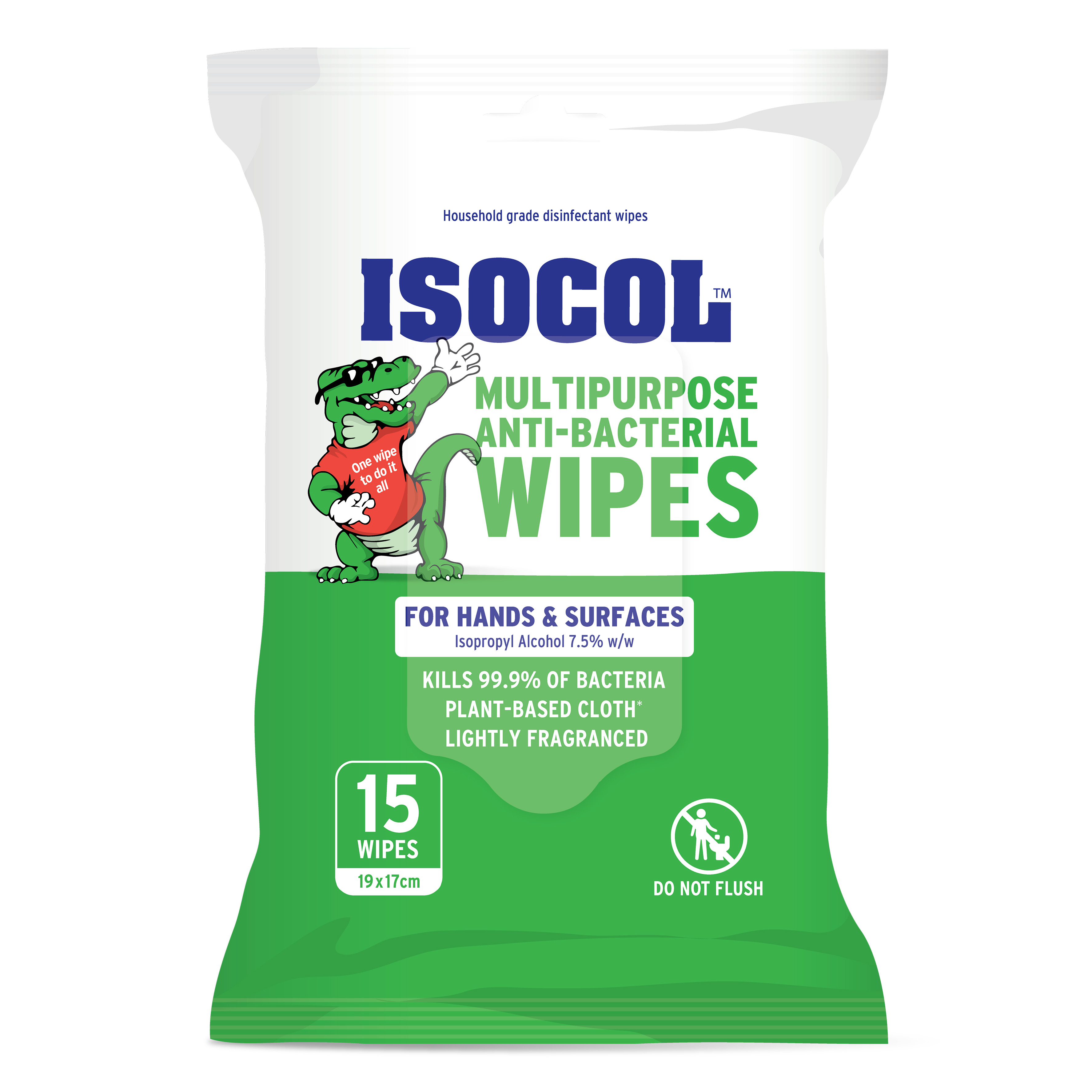 Isocol Multipurpose Anti-Bacterial Wipes 15 Pack