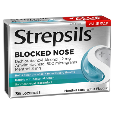 Strepsils Plus Blocked Nose Relief Menthol Eucalyptus 36 Pack