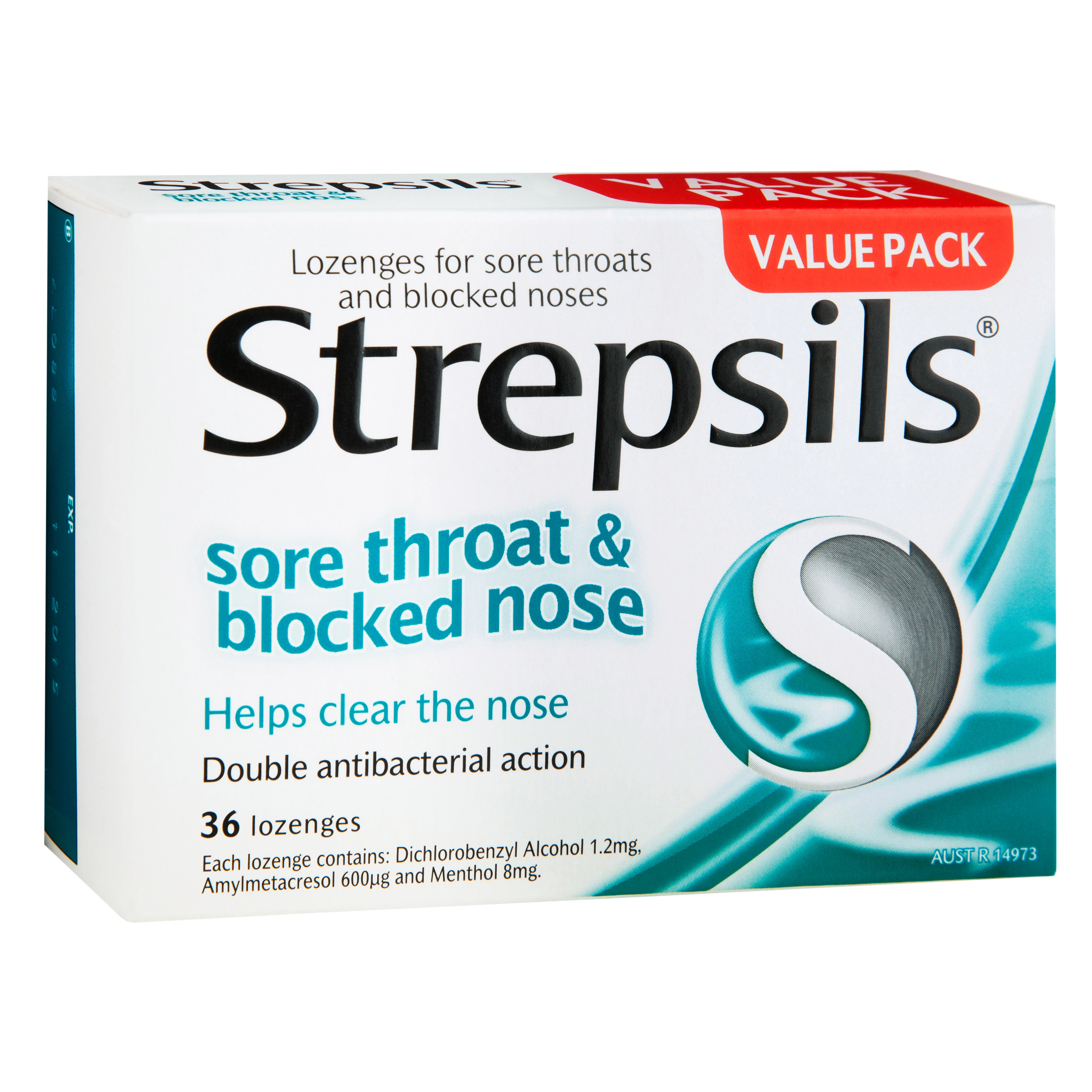 Strepsils Sore Throat &  Blocked Nose  Loaenges Menthol Eucalyptus 36 Pack