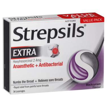 Strepsils Extra Blackcurrant Fast Numbing Anaesthetic Lozenges 36 pack