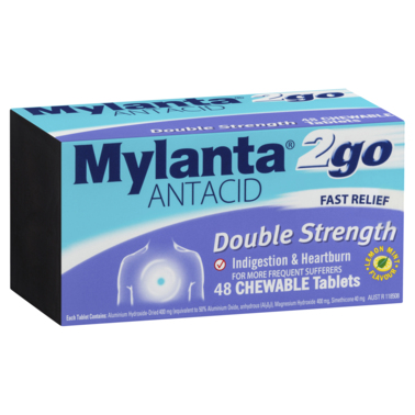 Mylanta Antacid 2Go Double Strength Chewable Tablets 48 Pack