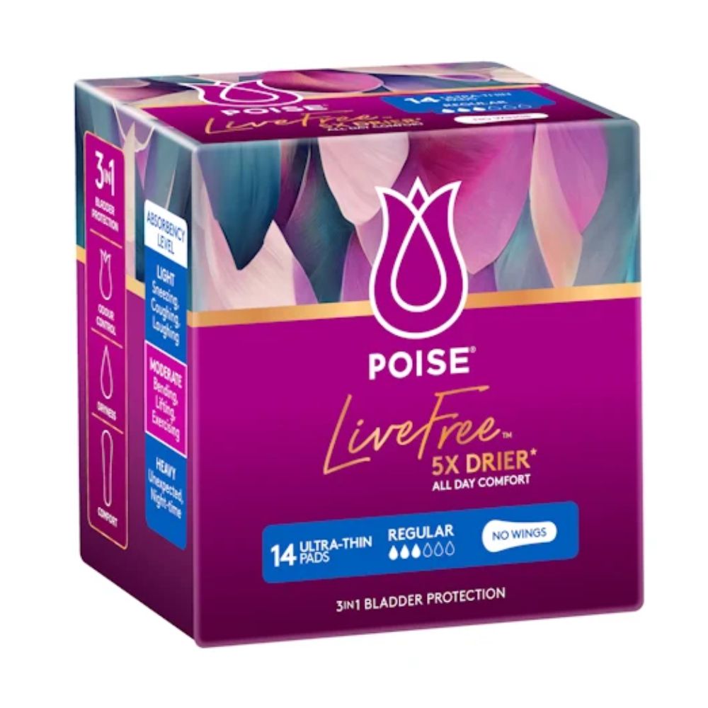 Poise Live Free Regular Pad No Wings 14 Pack