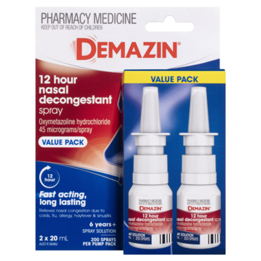 Demazin 12 Hour Nasal Decongestant Spray Value Pack 2 X 20mL