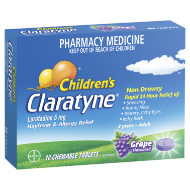 Children's Claratyne Antihistamine Hayfever & Allergy Relief  10 Grape Flavoured Chewable Tablets