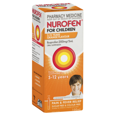 Nurofen For Children 5-12yrs Pain and Fever Relief Concentrated Liquid 200mg/5mL Ibuprofen Orange 100mL