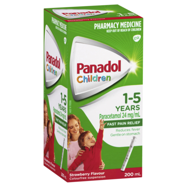 Panadol Children 1-5 Years Suspension, Fever & Pain Relief, Strawberry Flavour, 200 mL