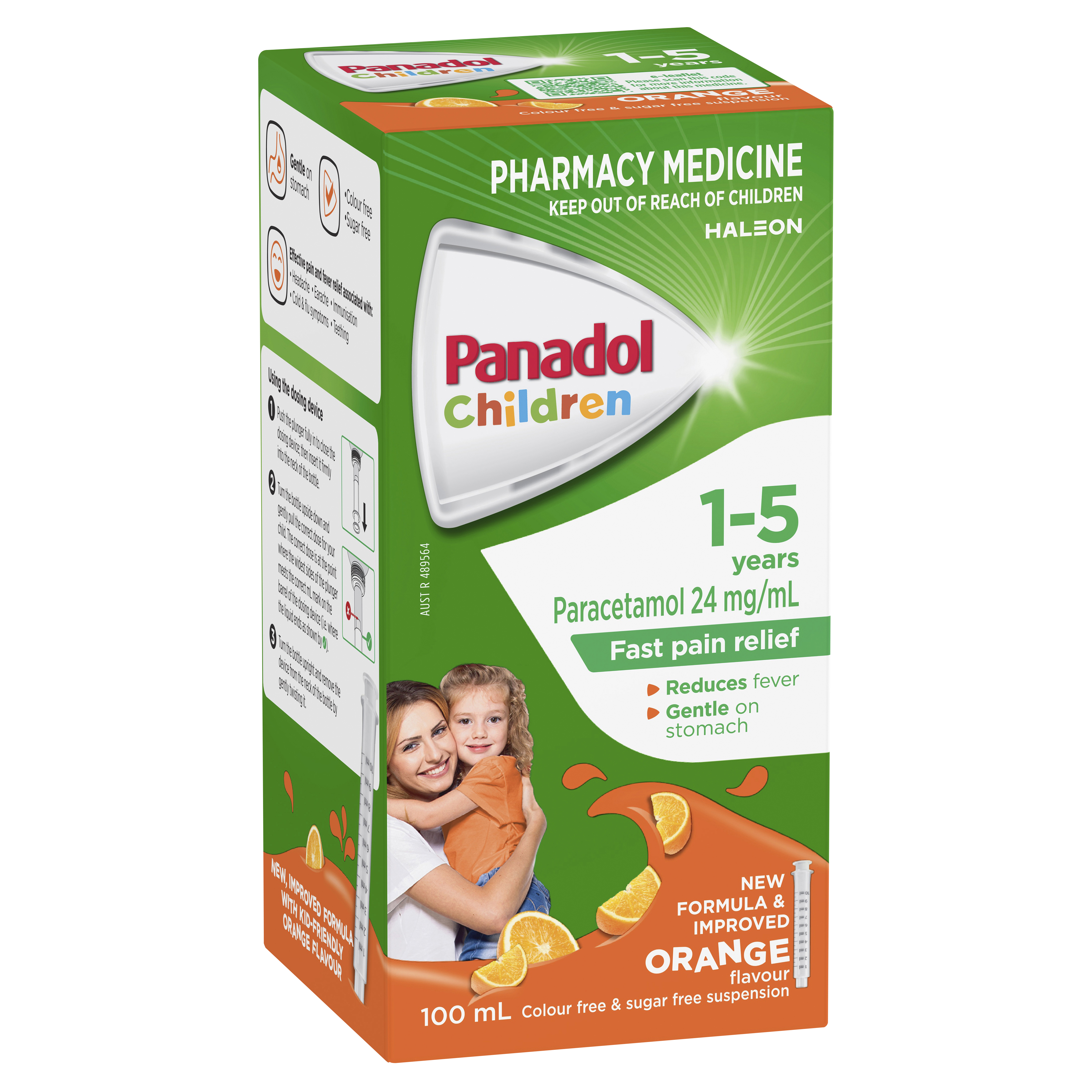Panadol Children 1-5 Years Suspension Fever & Pain Relief Orange Flavour 100 mL
