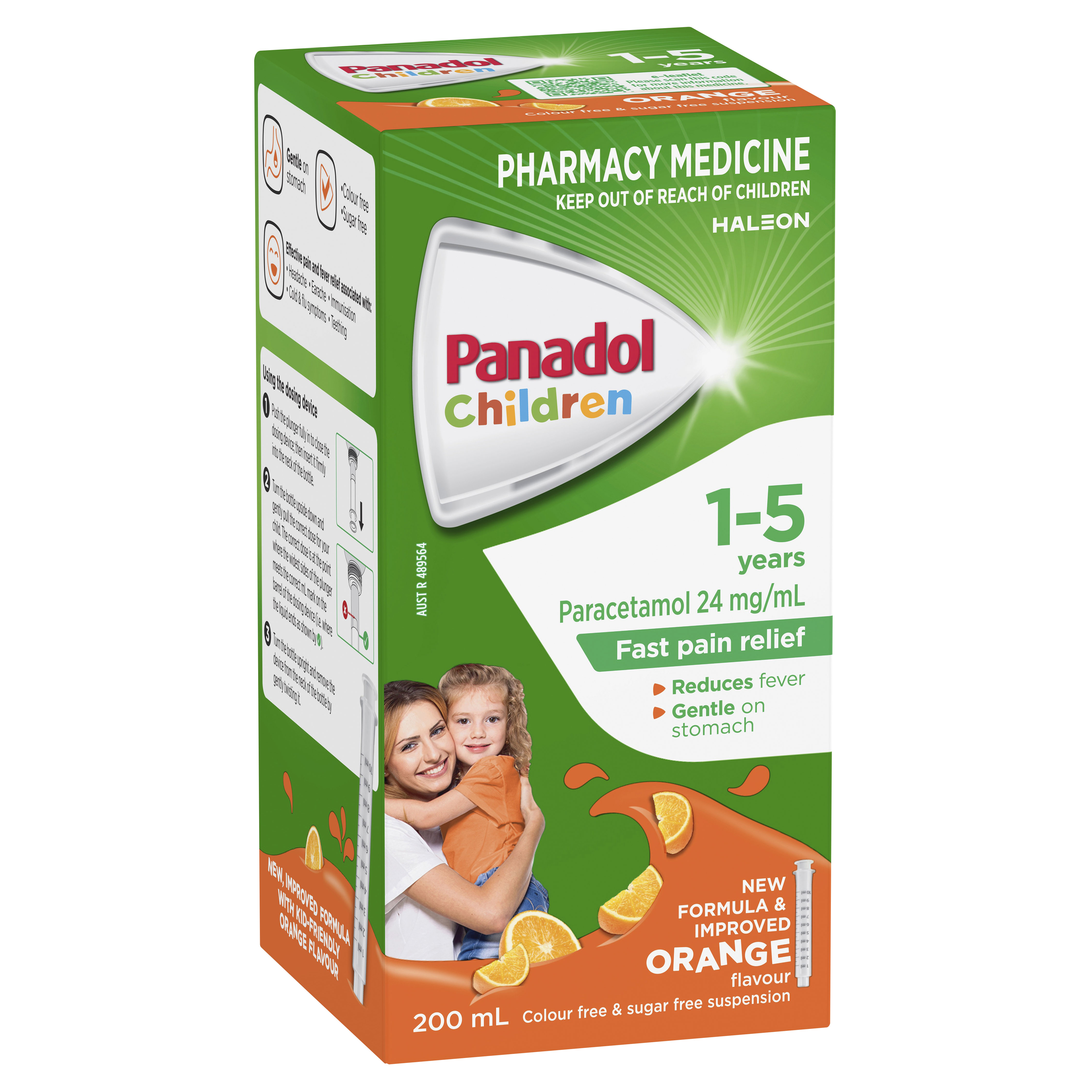 Panadol Children 1-5 Years Suspension Fever & Pain Relief Orange Flavour 200 mL