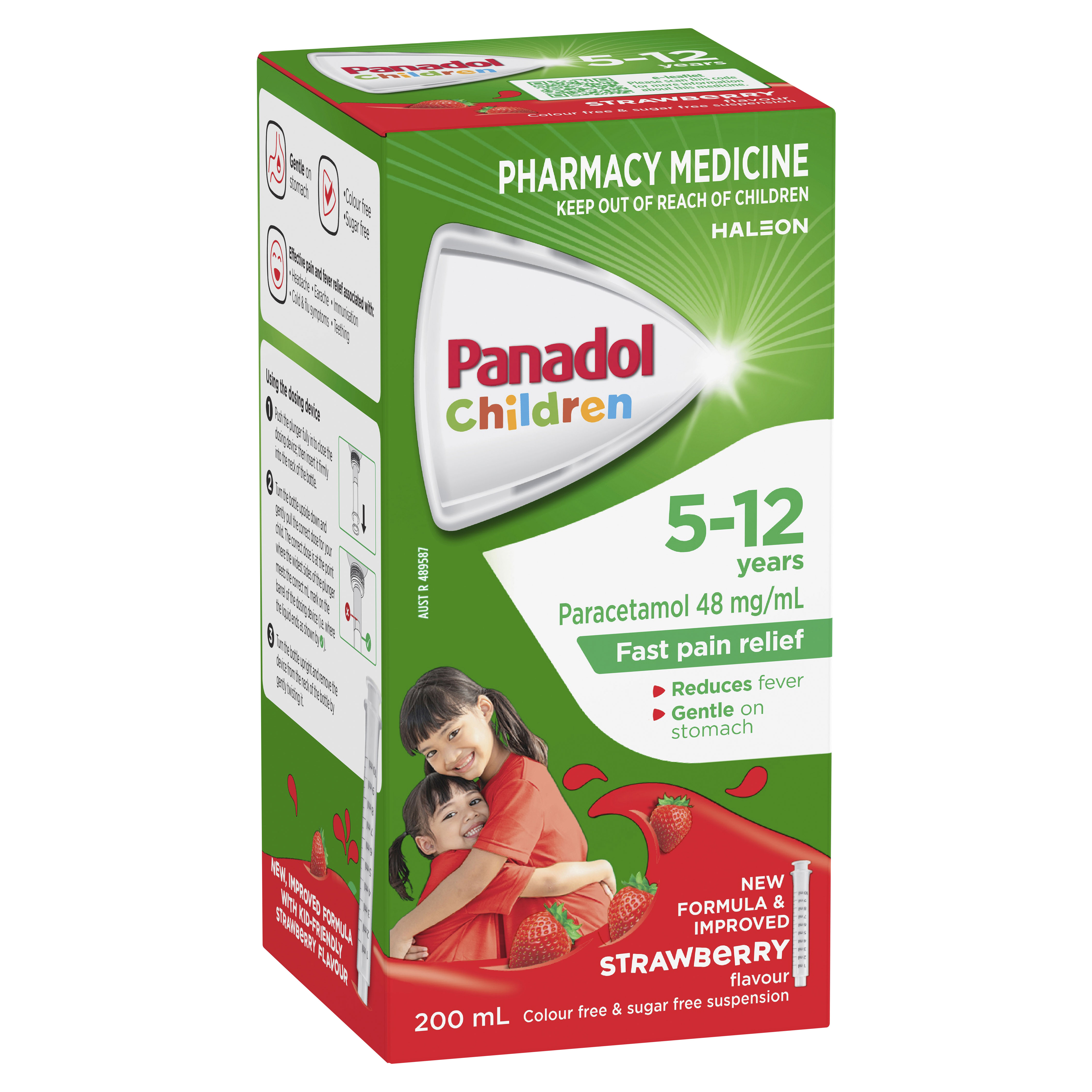 Panadol Children 5-12 Years Suspension Fever & Pain Relief Strawberry Flavour 200 mL