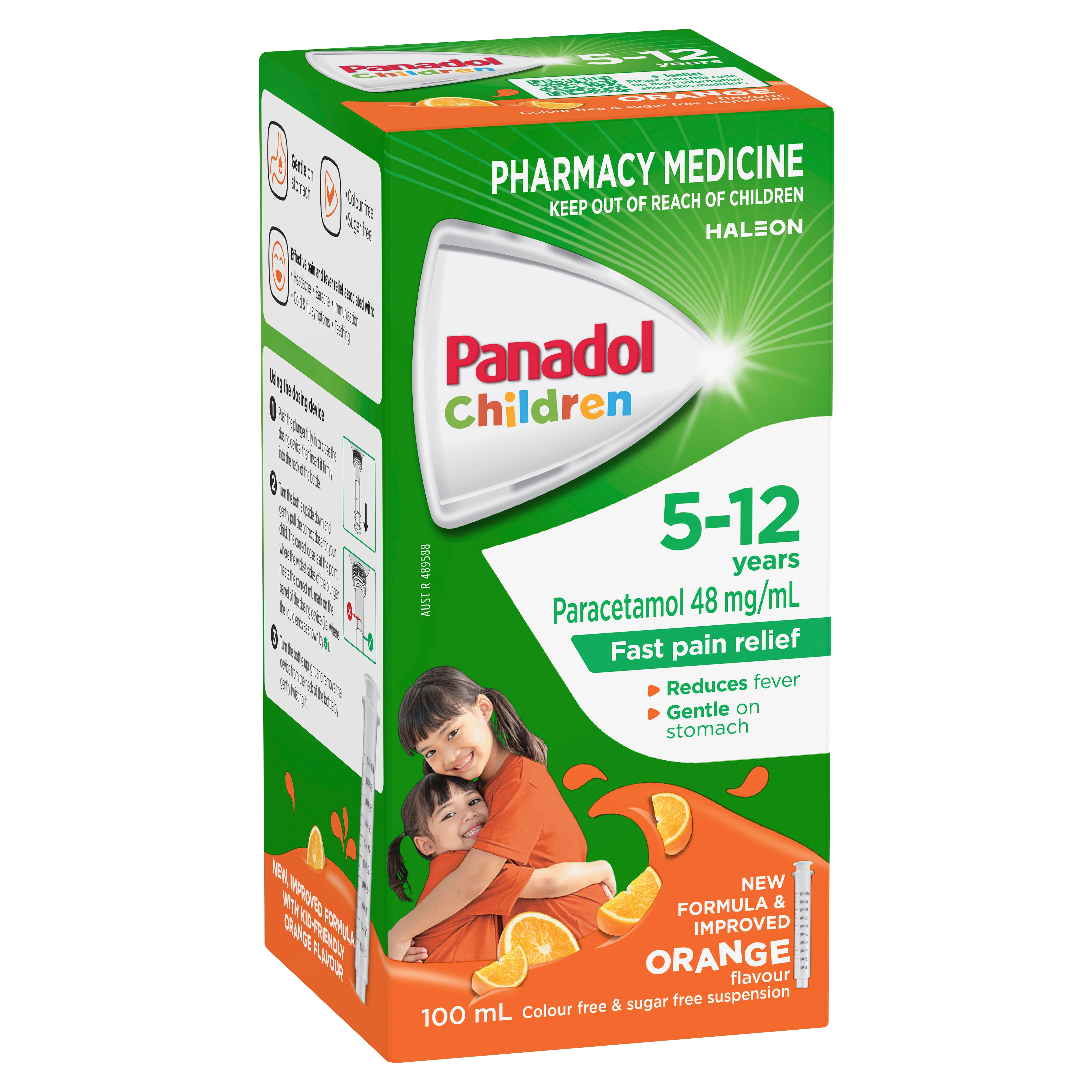 Panadol Children 5-12 Years Suspension Fever & Pain Relief Orange Flavour 100 mL