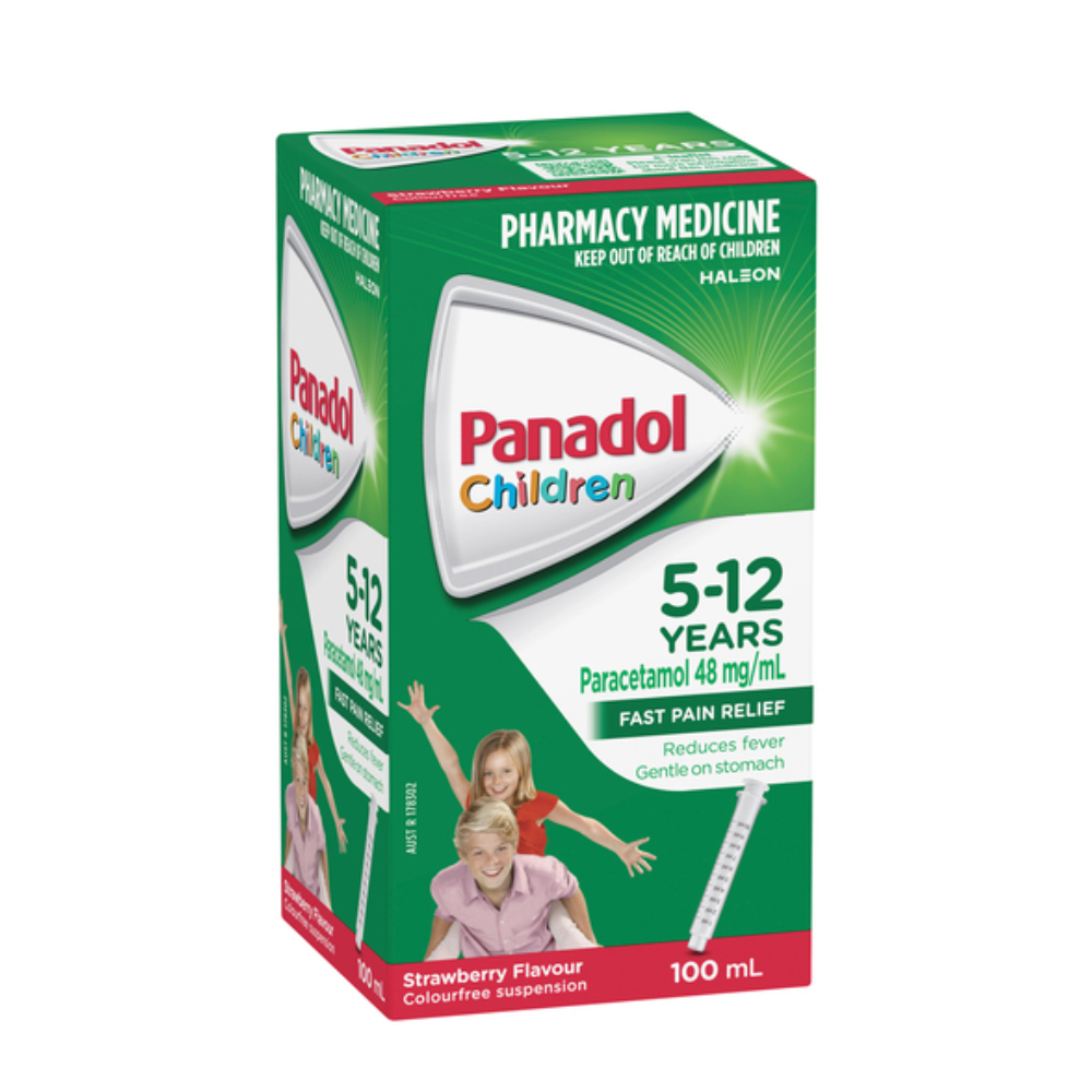 Panadol Children 5-12 Years Suspension Fever & Pain Relief Strawberry Flavour 100 mL