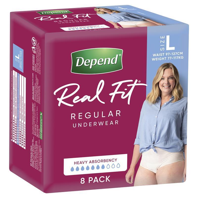 Depend Real Fit For Women Underwear  Regular Large 8 Pack