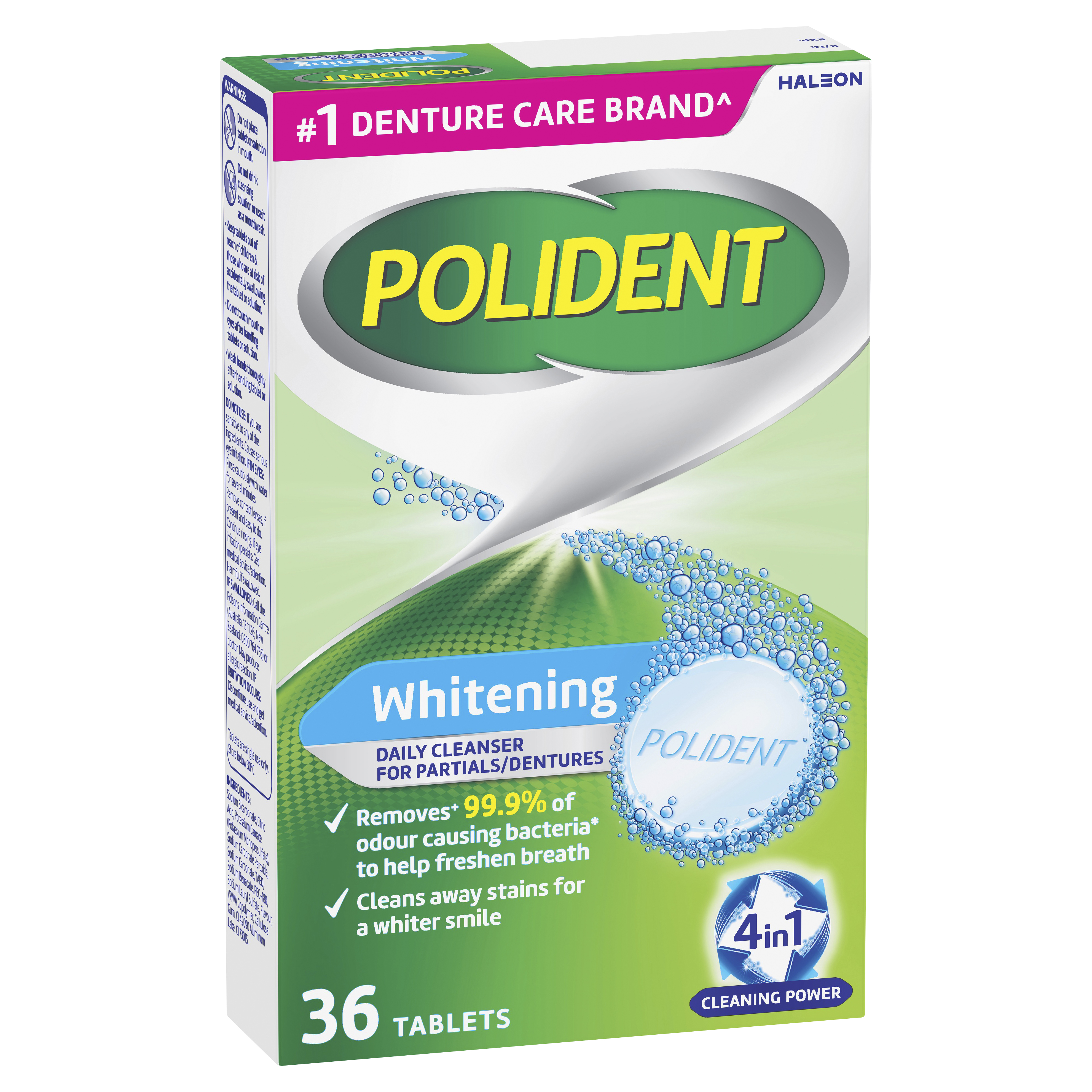 Polident Whitening Daily Cleanser for Dentures 36 Tablets