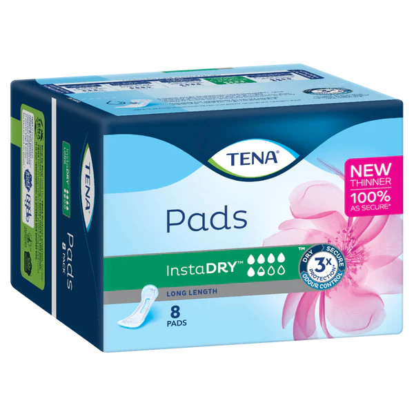 TENA Pads InstaDRY Long Length  8 pack