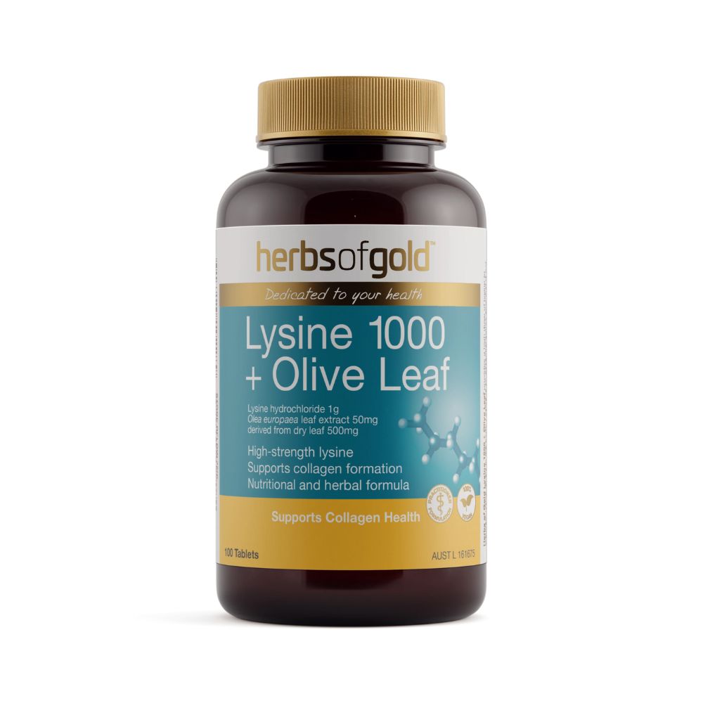 Herbs of Gold Lysine 1000 + Olive Leaf 100 Tablets