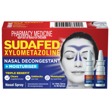 Sudafed Nasal Decongestant + Moisturiser  Spray  10mL Twin pack