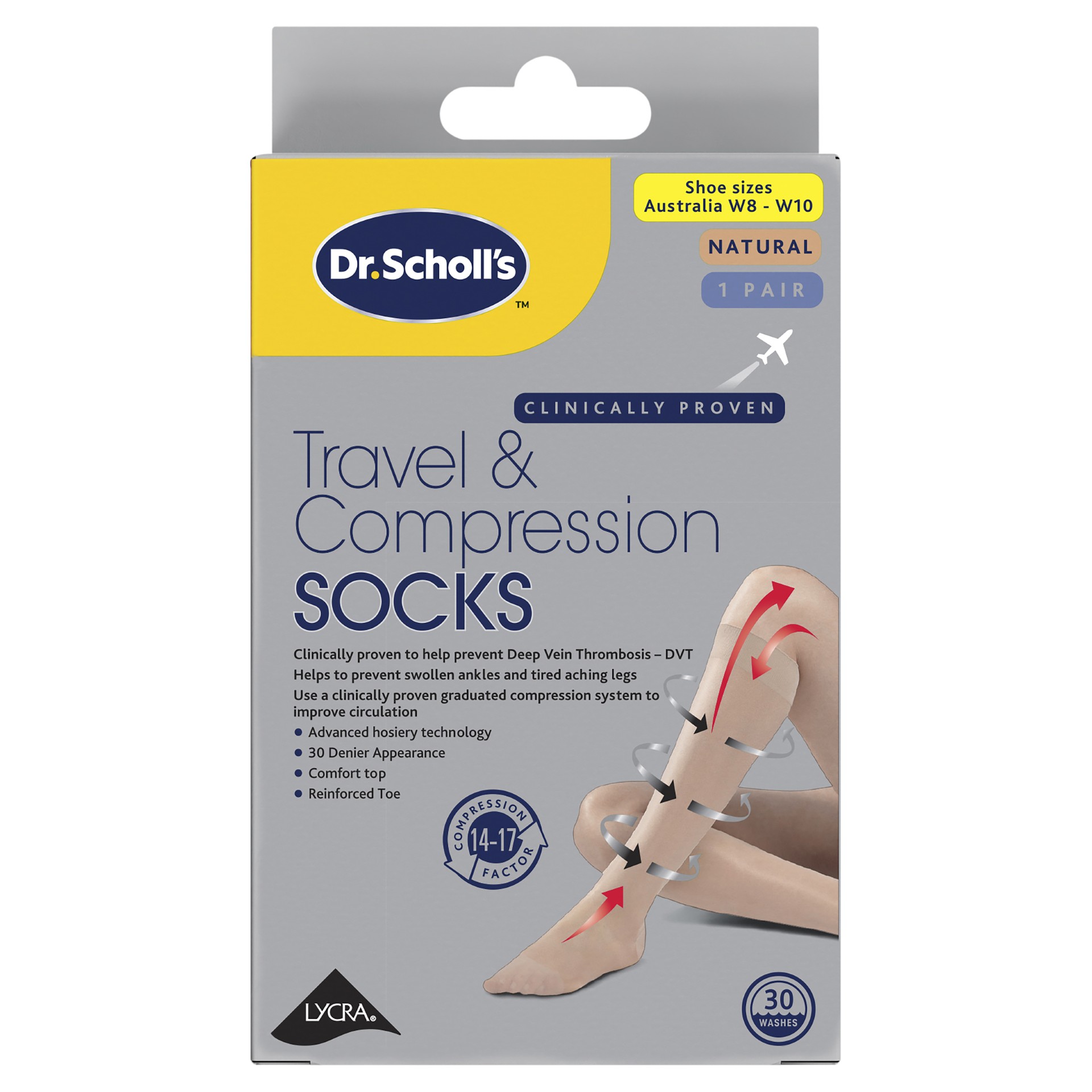Scholl Travel & Compression Stocking Large Natural 1 Pair