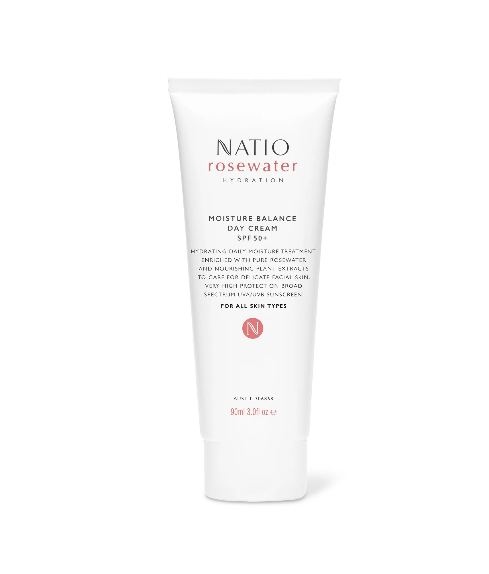 Natio Rosewater Hydration Moisture Balance Day Cream SPF 50+ 90mL
