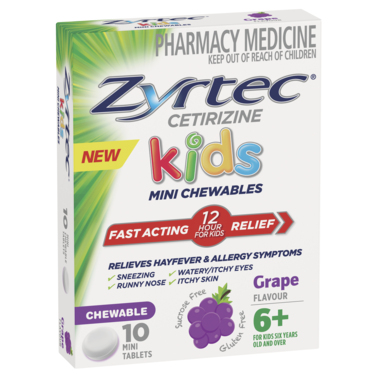 Zyrtec Kids Allergy & Hayfever Relief Antihistamine Grape Chewable Tablets 10 Pack