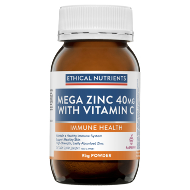 Ethical Nutrients Mega Zinc 40mg with Vitamin C  Raspberry Powder 95g