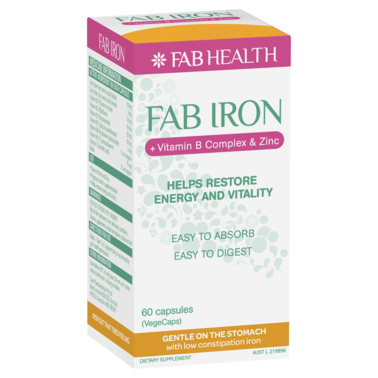 Fab Iron + Vitamin B Complex + Zinc 60 Capsules