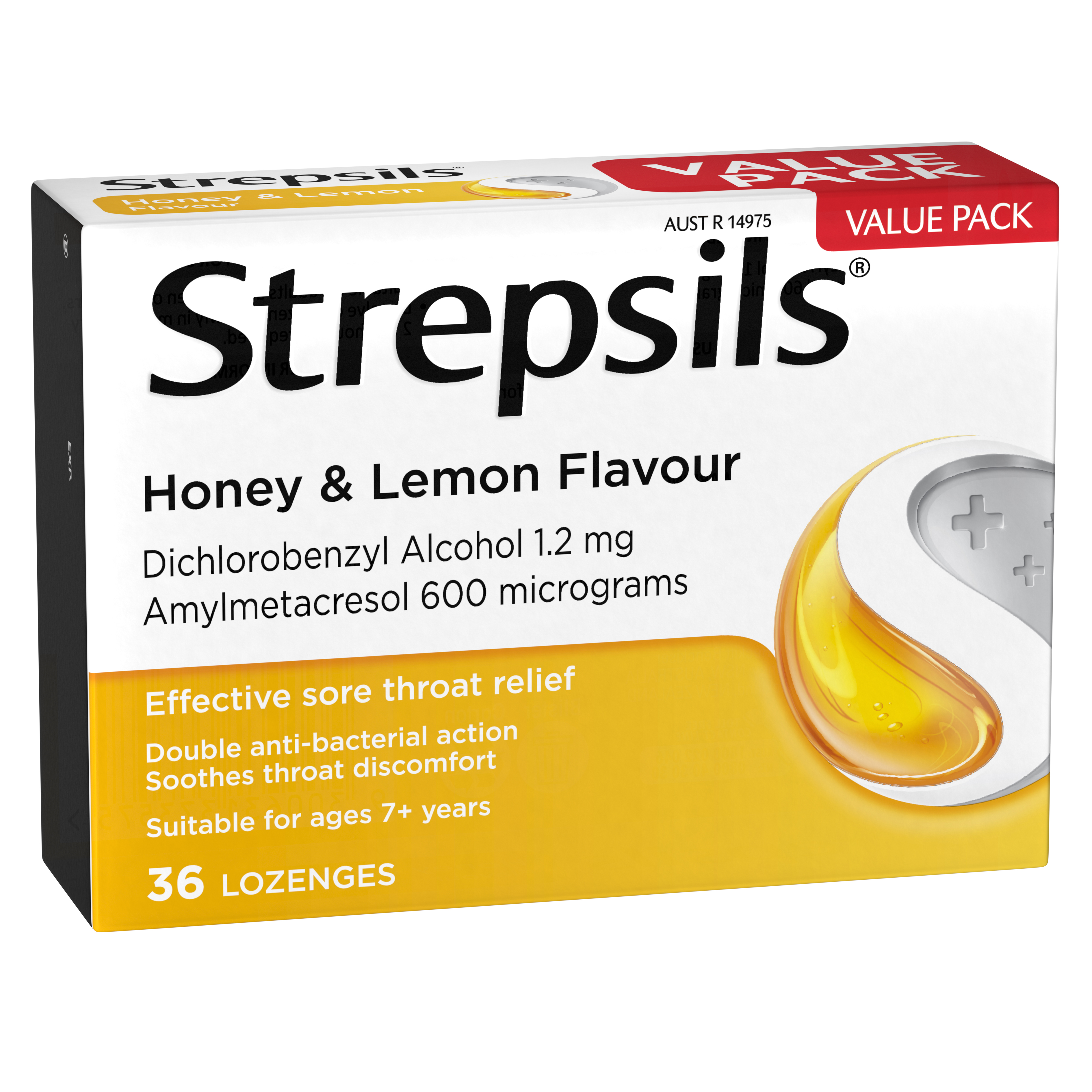 Strepsils Sore Throat Relief Lozenges Honey & Lemon 36 Pack