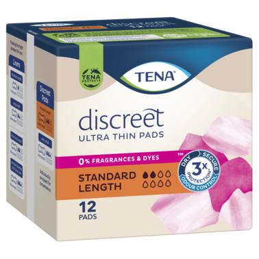 TENA Discreet Ultra Thin Pads Standard Length 12 Pack