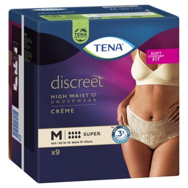TENA Discreet High Waist Incontinence Underwear Creme Super Medium 9 Pack