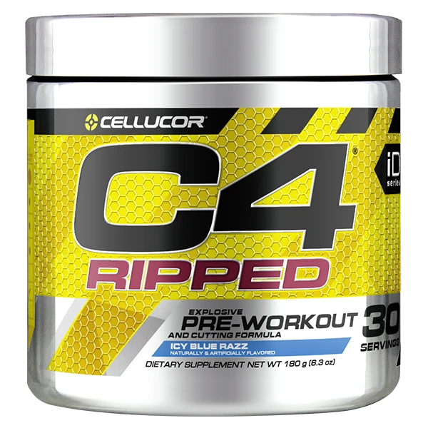 Cellucor C4 Ripped Pre Workout & Cutting Formula Icy Blue Razz 30 Serves 180g