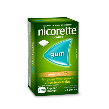 Nicorette Quit Smoking Regular Strength Nicotine Gum Freshfruit 75 Pack