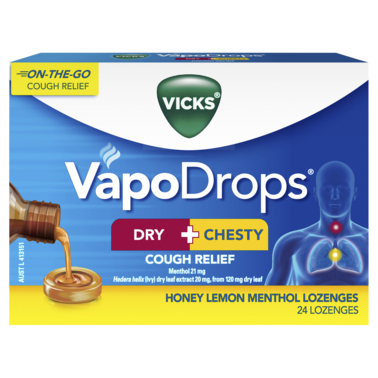 Vicks VapoDrops Dry+Chesty Honey & Lemon 24 Lozenges