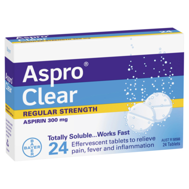 Aspro Clear Pain Relief Aspirin 24 Soluble Effervescent Tablets