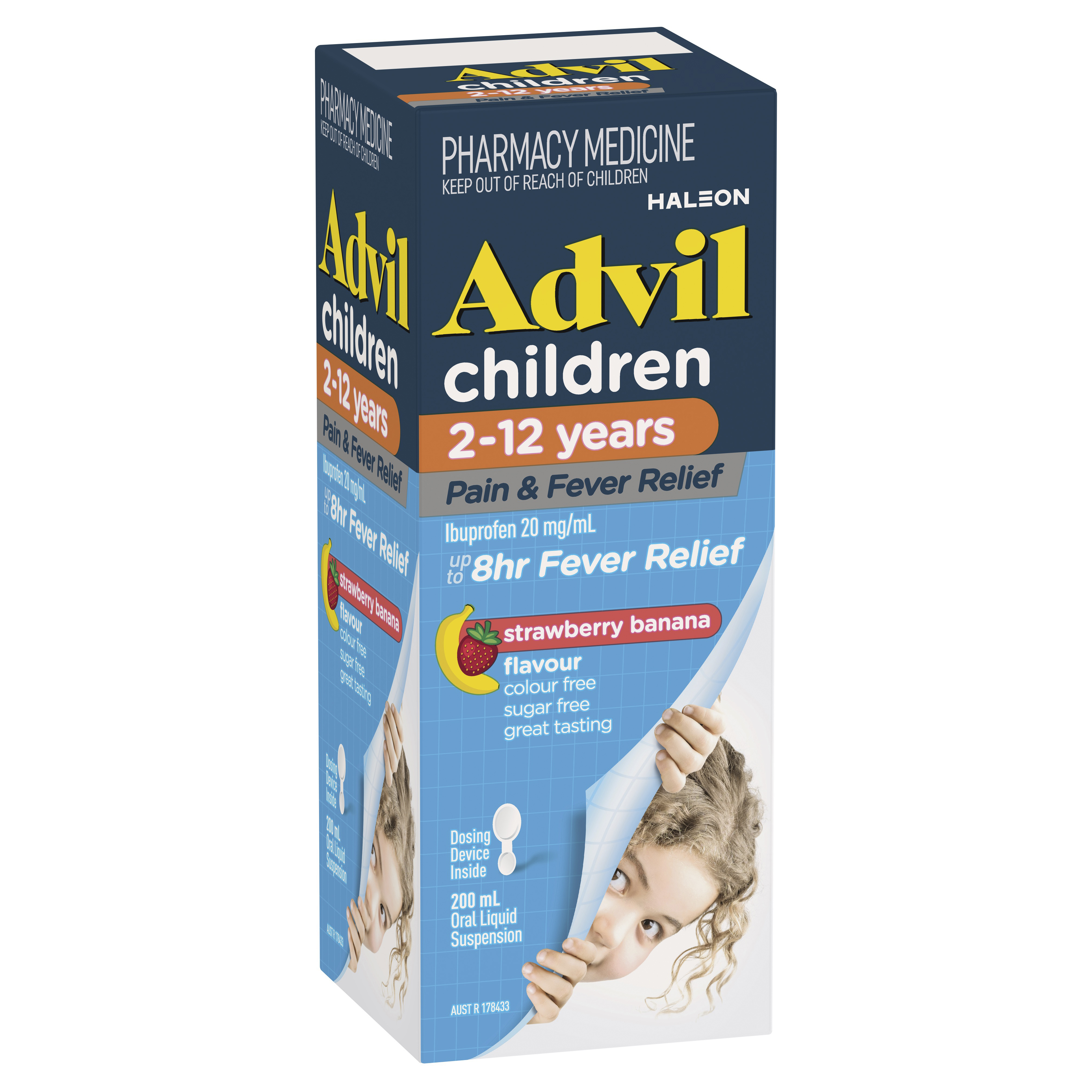Advil Pain & Fever Ibuprofen Suspension 2-12 years Strawberry Banana 200ml