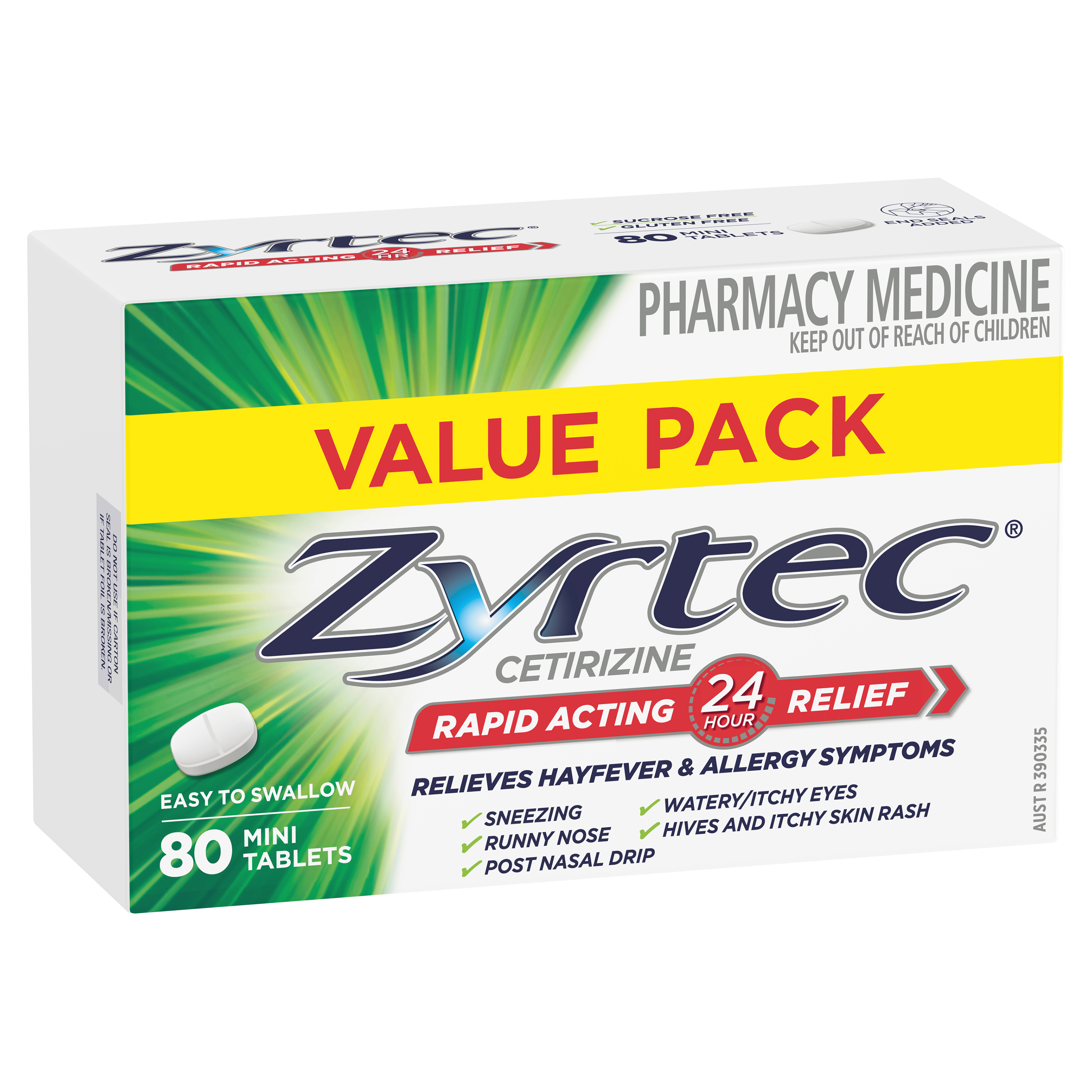 Zyrtec Rapid Acting Hayfever & Allergy Relief Antihistamine Mini Tablets 80 Pack