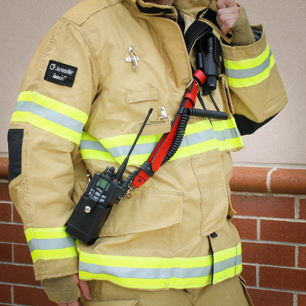 Boston Leather Firefighter Radio Strap XL Red with Stabilizer Mic