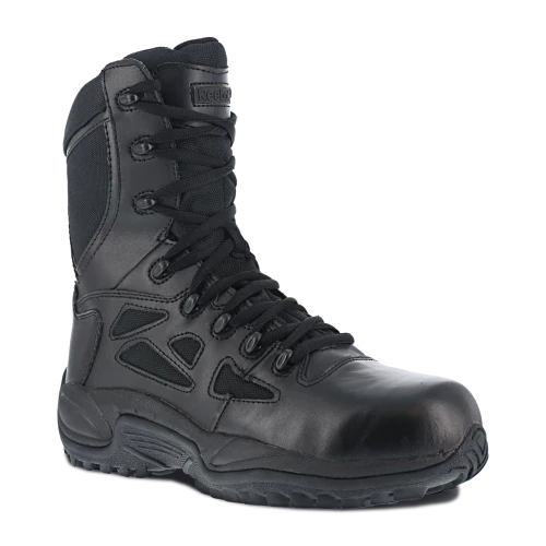 Reebok 8" Rapid Response Boot with Side Zipper and Composite Safety Toe, Black