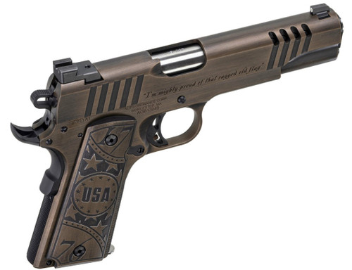 Auto-Ord 1911 Old Glory SE .45ACP 5" 1-7rd Auto-Ordnance, 1911, Semi Auto, 45ACP Old Glory Special Edition, Stainless Steel, checkered frontstrap, aluminum engraved grips, Custom engraved with "Old Glory" and "I'm mighty proud of that ragged old flag